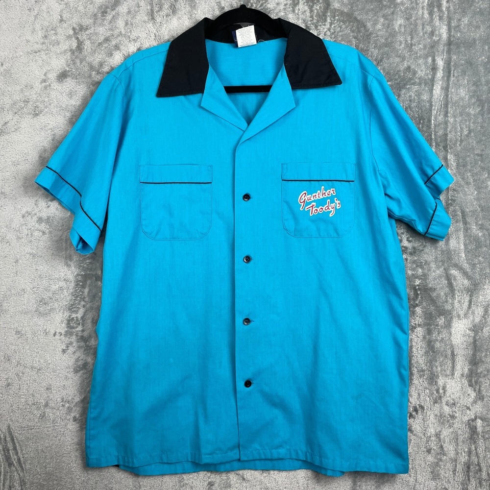 Hilton Active Apparel Diner Shirt Men Large Button Up Single Stitch Vtg Made USA
